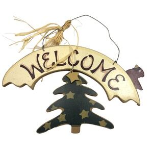 Welcome Christmas Seasonal Pine Tree Rustic Wood Wall Hanging Decor Festive